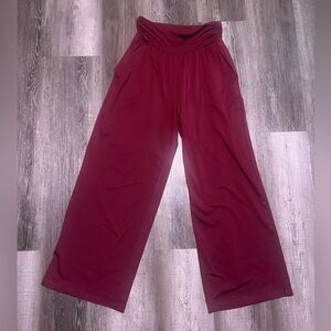 TARSE Women's Wide Leg Yoga Lounge Pants Pockets Burgundy Harem sz M comfort